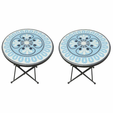 W UNLIMITED Mosaic Art Collection Pansies Blue Accent Table Set of 2 SW2130B-SET2